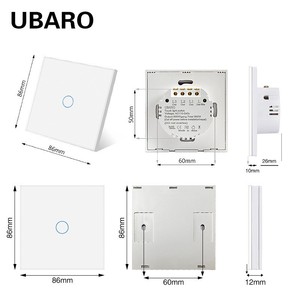 Interruptor de Control Remoto Ubaro, Panel de Vidrio Templado de 86 mm, Inalámbrico RF, 220V CA, Blanco, Negro, Dorado, Gris - Product Image 1