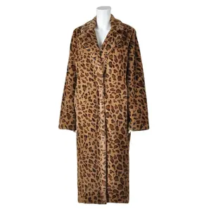 Inverno super longo mulheres faux fur leopardo impressão pele de coelho extra longo casaco terno gola casaco de pele