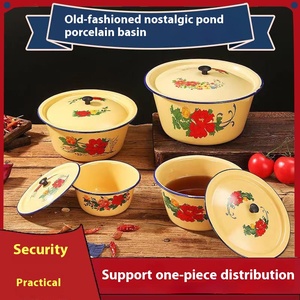 <span class=keywords><strong>Bassine</strong></span> en émail métallique nostalgique style ancien pour gâteaux, avec couvercle, pour graisse et conservation rapide, idéale pour le camping, directement de l'usine - Product Image 5