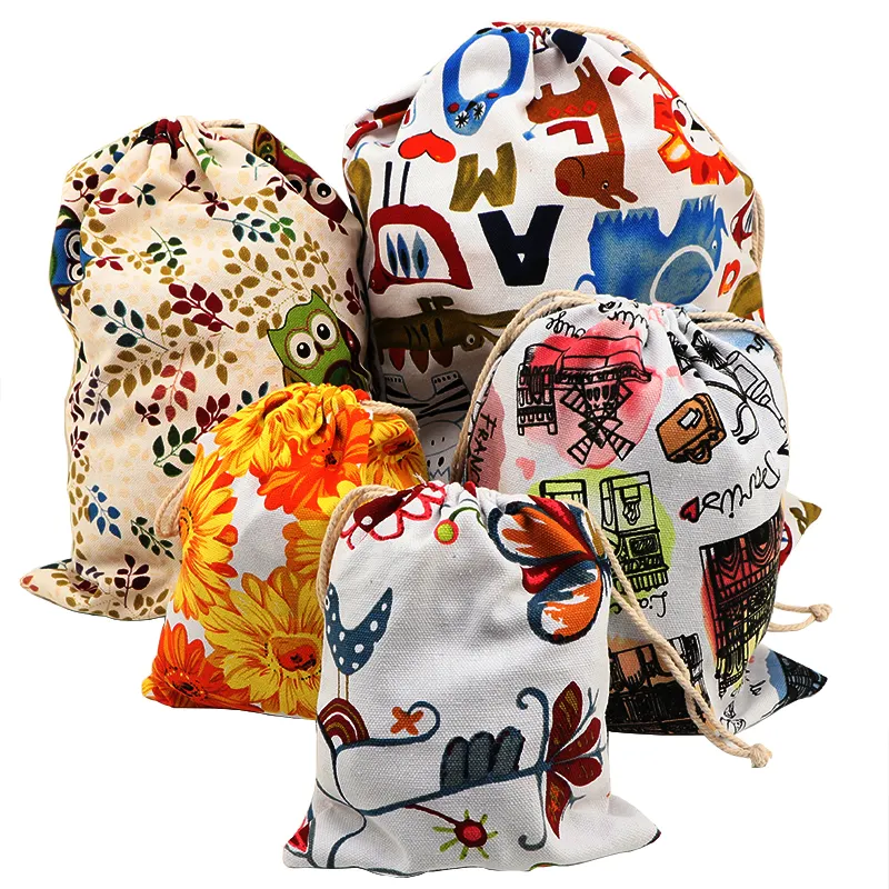 HouseholddustproofcottonbagChangebag Flower Color Pattern Drawstring Cotton Bag Custom Size Canvas Storage Bag
