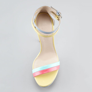 Zapatos de tacón alto de plataforma de talla grande 46 para mujer, sandalias de punta abierta con doble correa y hebillas, estilo patchwork para bailarinas. - Product Image 4