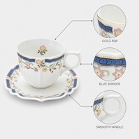 Ensemble tasse et soucoupe en céramique florale vintage 200 ml, style européen festonné, pour café et thé, vaisselle de table, cadeau