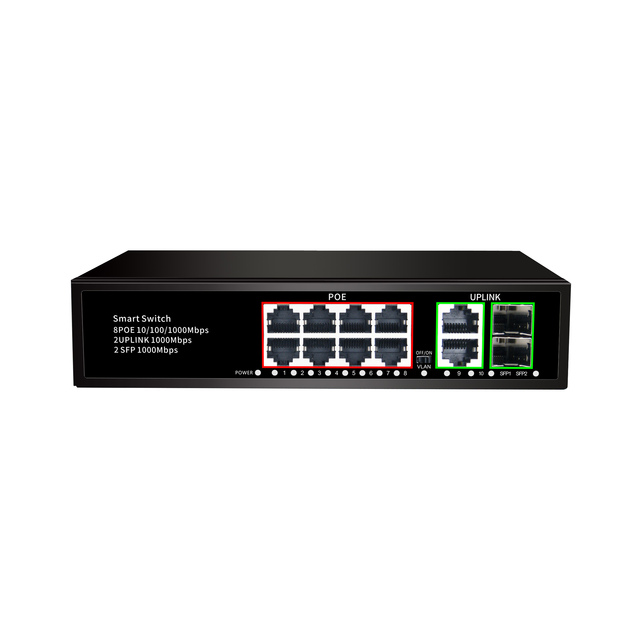 802.af PoE Switch with 8PoE Ports 10/100/1000Mbps and 2uplinks and 2sfp 1000Mbps Fiber Port for Security CCTV Camera POE