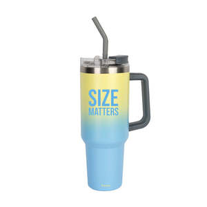 Bicchiere in acciaio inossidabile da 30 oz con cannuccia e manico, il design 'Size Matters' - Product Image 1