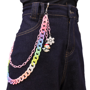 Chaîne de pantalon double couche en résine couleur bonbon avec pendentif bonhomme de neige et flocon de neige, chaîne de taille de Noël style hip-hop unisexe adulte - Product Image 1