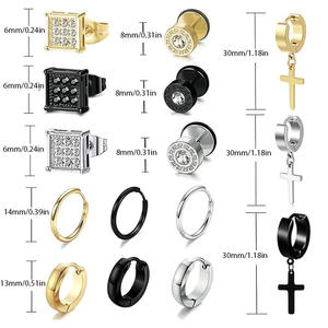 Ensemble de boucles d'oreilles en acier inoxydable avec motifs croix et cercle pour hommes et femmes, bijoux tendance, 1 ensemble - Product Image 2