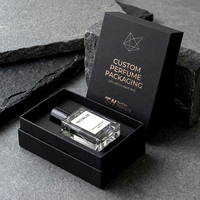 Boîte à parfum rigide noire haut de gamme en deux parties avec couvercle amovible et insert ajusté pour présentation d'emballages de parfums personnalisés