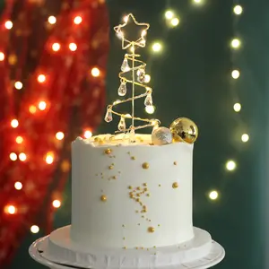 金属螺旋圣诞树蛋糕配料圣诞水晶树蛋糕装饰品圣诞派对用品