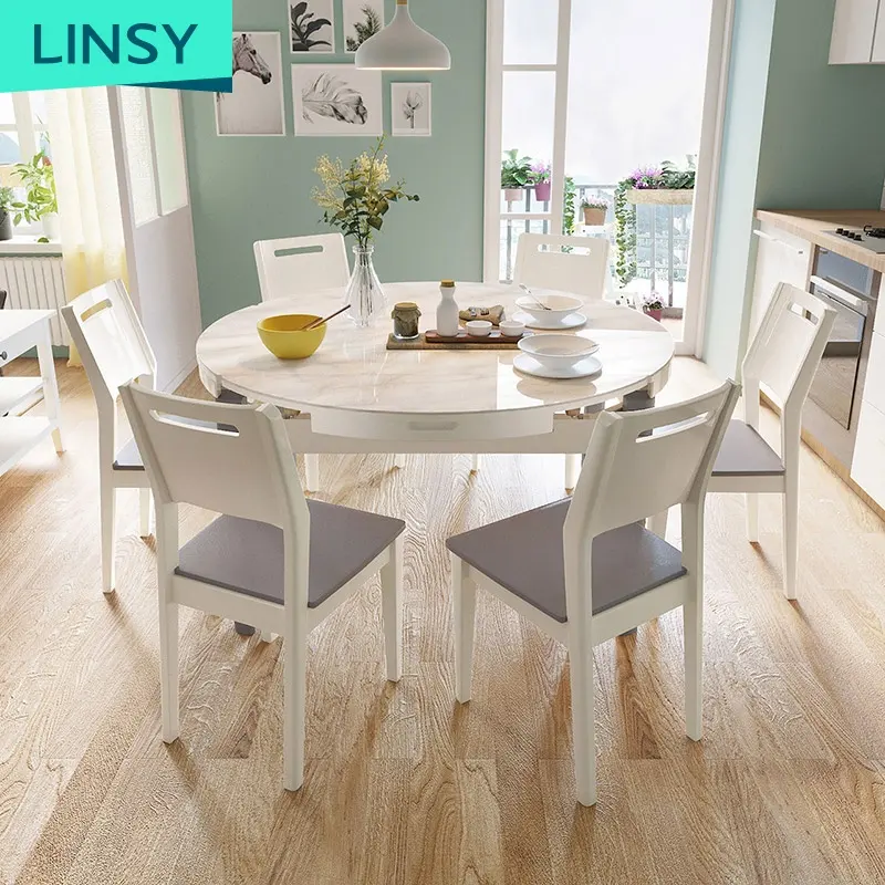 Linsy скандинавские современные белые овальные 4 6 местный керамическая мраморная раздвижной круглый обеденный стол для 8 стул Ls058R4