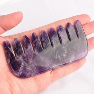 หวีนวดศีรษะคริสตัลหรูหรา ปี 2023 หวีกัวซาอเมทิสต์ หวีหยกธรรมชาติ หวีซี่กว้าง หวีสั่งทำพร้อมโลโก้ หวีคริสตัลบำบัดผม - Product Image 3