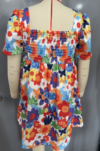 Vestido Floral de Verano para Niñas, Modelo 2026, con Mangas Abullonadas, Cuello Cuadrado, Estilo Smocked, Vestidos Fluidos para el Sol, <span class=keywords><strong>Ropa</strong></span> Casual con Estampado <span class=keywords><strong>en</strong></span> Línea A - Product Image 6