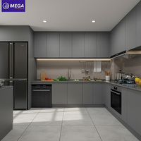 Ensemble d'armoires de cuisine modulaires modernes gris mat sur mesure pour usine, OEM ODM, armoires de cuisine en forme de L à panneaux plats pour appartement