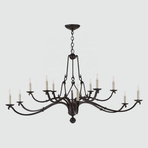 American Vintage Antique Villa Bougie Pendentif Lumières Forgeage Marteau Rustique <span class=keywords><strong>Fer</strong></span> Forgé Vieilli Allegra <span class=keywords><strong>Grand</strong></span> <span class=keywords><strong>Lustre</strong></span> à Deux Niveaux - Product Image 1