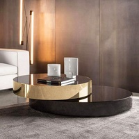 Italienische Luxus moderne Edelstahl Holz schwarz Glasplatte Gold Runde 2 Couch tisch Set Design
