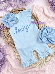 Combinaison à manches courtes pour bébé fille, tenue d'été pour nourrisson et tout-petit, ensemble de sortie de maternité en coton biologique, barboteuse à volants pour petite fille - Product Image 5