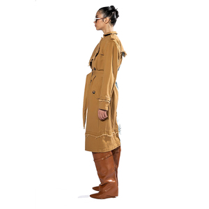 Invernale a maniche lunghe con risvolto doppio petto sfilacciato orlo mezzo acido lavaggio Denim con classico Trench cappotto al ginocchio da <span class=keywords><strong>donna</strong></span> - Product Image 6