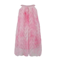 Robe de princesse rose en tulle pour enfants, avec plumes, col large, bordure de perles, sans manches, coupe trapèze, pour fête et mariage