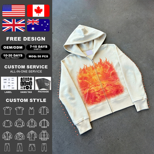 Fabricant OEM – Sweat à capuche zippé surdimensionné en coton épais pour homme, style streetwear, avec logo graphique personnalisé et strass - Product Image 2