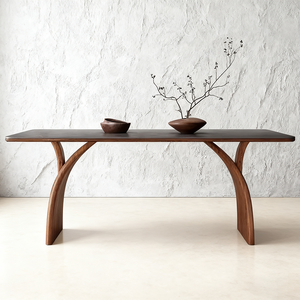 <span class=keywords><strong>Tavolo</strong></span> da pranzo contemporaneo in legno massello <span class=keywords><strong>struttura</strong></span> unica gamba curva resistente elegante per zona pranzo - Product Image 2