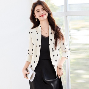 Women's Polka Dot Blazer Three Quarter Sleeve Slim Fit Spring Summer 2025 Breathable Polyester Coat - Product Image 1