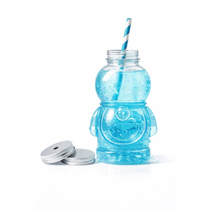 400ml Premium Quality PET <b>Bear</b> Shaped <b>Bottle</b> with 55mm Aluminum Lid and Straw Hole Plastic <b>Bottles</b> - Product Image 1
