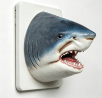 Sculpture murale réaliste de tête de requin en fibre de verre personnalisée, art mural 3D d'animaux marins pour la décoration murale de bar, restaurant, maison
