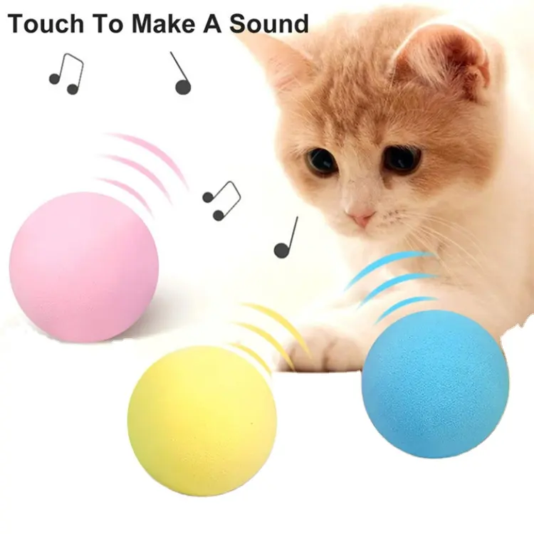 Amazon Hot Selling Electronic Automatic Motorised Smart Touch Sounding Cat Ball Toy Squeaky Supplies Products Toy For Cat Kitten