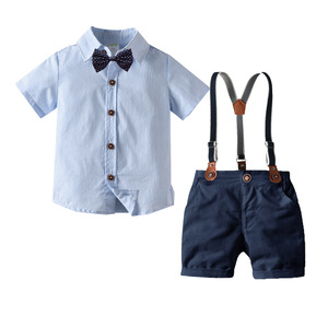 Conjunto de Ropa de Caballero para Bebé, Traje de Verano para Niño Pequeño, Camisa Blanca con Corbata de Moño + Pantalones Cortos con Tirantes, Ropa Formal para Recién Nacidos - Product Image 1