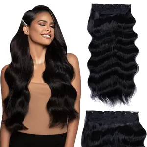 Extensiones de cabello de fibra de alta temperatura, pelo sintético Largo de seda con ondas al agua de 5 a 16 Clips, 20 pulgadas