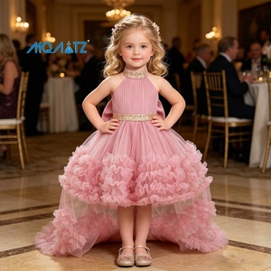 MQATZ Vente en gros <span class=keywords><strong>Robe</strong></span> mini carrée superposée en satin respirante et écologique pour bébés filles, à motifs floraux, avec nœud, pour soirées, anniversaires et toutes saisons estivales - Product Image 3
