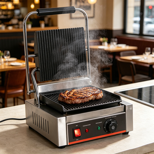 Parrilla Eléctrica Comercial de Contacto con Una Sola Placa, Ranurada por Arriba y por Abajo, de Acero Inoxidable, con Control de Temperatura - Product Image 1