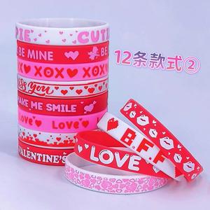 Bracelet en silicone pour la Saint-Valentin, lot de 12, style 1, imprimé cœur d'amour, cadeau pour couple, bijoux décoratifs - Product Image 5