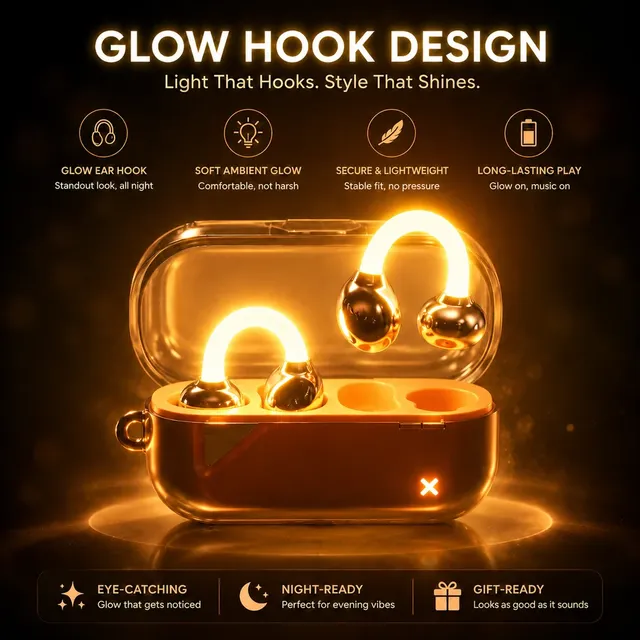 Dmooster D22 LED Glow Clip on Open Ear Earphones Sports Wireless Earbuds HiFi Stereo Noise Reduction Running Headset Gift