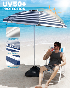 Parasols de plage pour le sable avec sac de sable et ancre, parasol de 6,5 pieds pour la plage, résistant au vent, portable, protection solaire UPF50+, avec sac de transport - Product Image 4