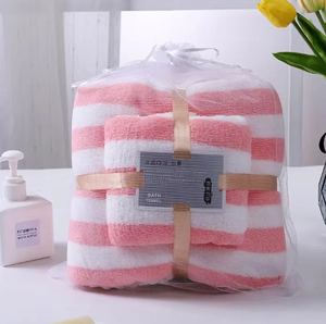 Bộ khăn tắm & khăn mặt san hô sang trọng-Sọc 2 mảnh, siêu thấm, thân thiện với môi trường-Spa tại nhà dành cho người lớn & Quà Tặng bán buôn - Product Image 3