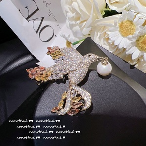 เข็มกลัดรูปนกฮัมมิงเบิร์ดโบราณ ซานตา มาเรีย ประดับเพชรซิคอนไล่สี ชุบไทฮิติ คริสตัล สำหรับงานแต่งงาน ของขวัญทองแดง - Product Image 4