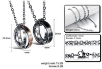 Personnalité de la mode en acier inoxydable Double Zircon anneau cercle pendentif collier de Couple personnalisé avec nom