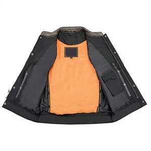 Chaleco de Moto para Hombre, de Cuero Genuino, Transpirable, Sólido, para Invierno, con Cuello Mao, un Solo Botón y Bolsillos - Product Image 4