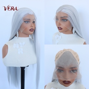 <span class=keywords><strong>Parrucca</strong></span> Sintetica Futura Resistente al Calore, All'ingrosso, HD13*4 M Lace Wig, Punta a Punta di Viola, Grigio Argento Opaco, <span class=keywords><strong>Lunga</strong></span> Liscia, Vintage, Lavorata a Mano all'Uncinetto - Product Image 2