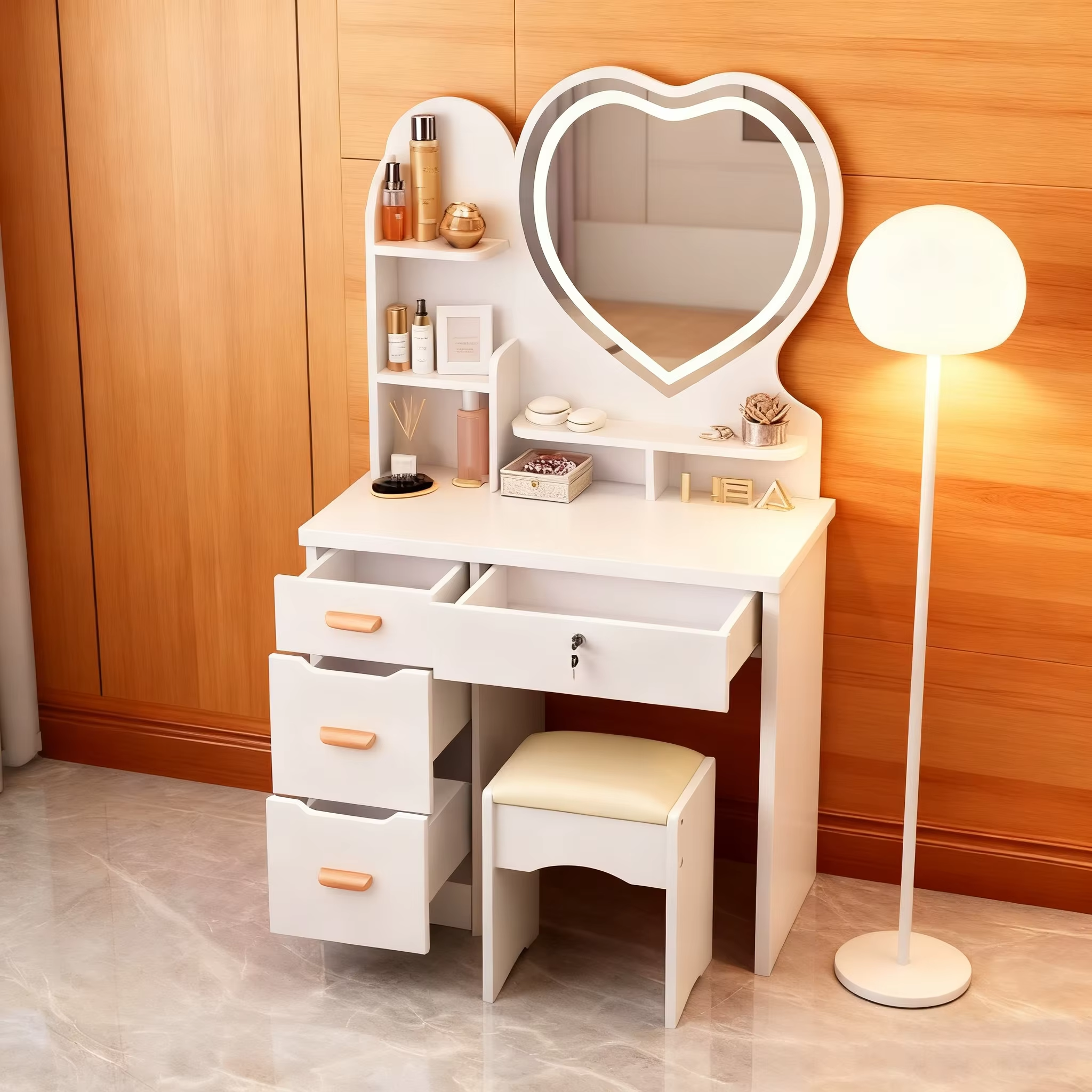 White Heart  Lighted Left Cabinet