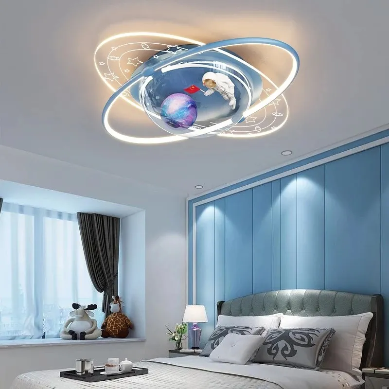 子供部屋用の新しいモダンなLedシーリングライト書斎寝室ベビーピンクブルーグレーランプ宇宙飛行士惑星宇宙飛行士照明器具