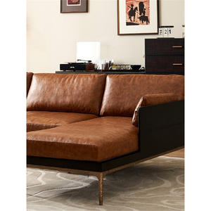 Sofá Esquinero Retro Británico MUMAIDI de Una Plaza, Estilo Vintage, Cuero PU Encerado, Estructura de Madera Maciza, con Reposapiés - Product Image 3