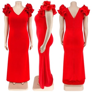 Robes de Soirée Longues <span class=keywords><strong>Grande</strong></span> <span class=keywords><strong>Taille</strong></span> pour Femme, Style Africain à Manches à Volants, Dos Nu, <span class=keywords><strong>Robe</strong></span> de Fête Élégante et Formelle - Product Image 5