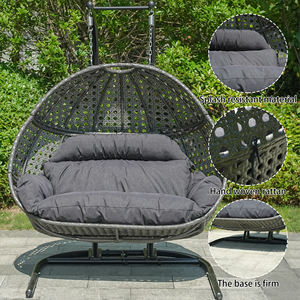 Fauteuil <span class=keywords><strong>suspendu</strong></span> <span class=keywords><strong>double</strong></span> haut de gamme, mobilier d'extérieur moderne et confortable, structure en aluminium, rotin PE, idéal pour cour et parc - Product Image 1