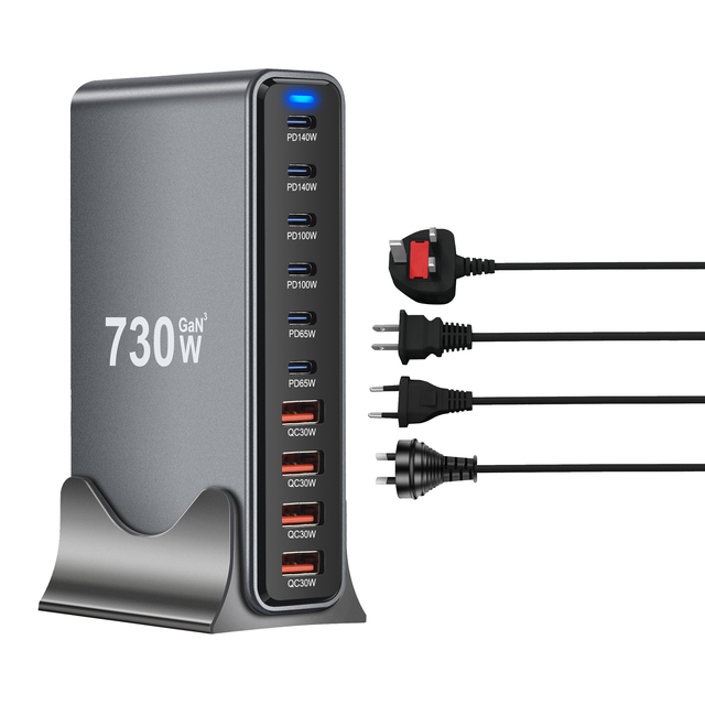 Multiport Usb C 730W Usb C Oplader Blok 10-Poort Gan Pd Laadstation Elektrische Scp Desktop Laptop Oplader Voor for Iphone 16