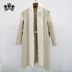 Inverno di Tendenza Bianco Reale Giacca di Pelliccia di <span class=keywords><strong>Visone</strong></span> Cashmere Cappotto di Trincea di Modo Delle Donne di Lana di Pecora Reale Lungo Cappotto di Pelliccia - Product Image 1