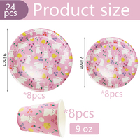 LR 24Pcs Set de vaisselle imprimé lapin de Pâques rose Assiettes en papier et tasses à boissons chaudes pour la fête Fournitures de décoration de table