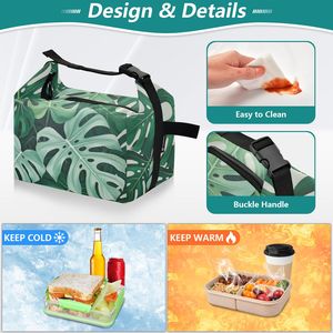 Deep Green Monstera Tropical Print Custom Insulated Lunch Bag, Cooler Bag for Picnic BBQ Food Takeout Delivery - Product Image 4