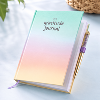 Carnet de Gratitude Quotidienne à Couverture Rigide, Couverture Dégradée Arc-en-ciel Pastel, Stylo Améthyste Cristal, Coffret Cadeau, Fabrication OEM ODM en Gros