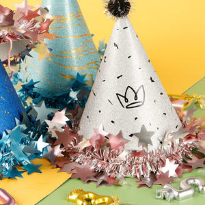 Chapeaux <span class=keywords><strong>de</strong></span> fête scintillants avec pompons, boules poilues et glands, décoration étoiles pour anniversaire / baby shower / Noël - Product Image 5